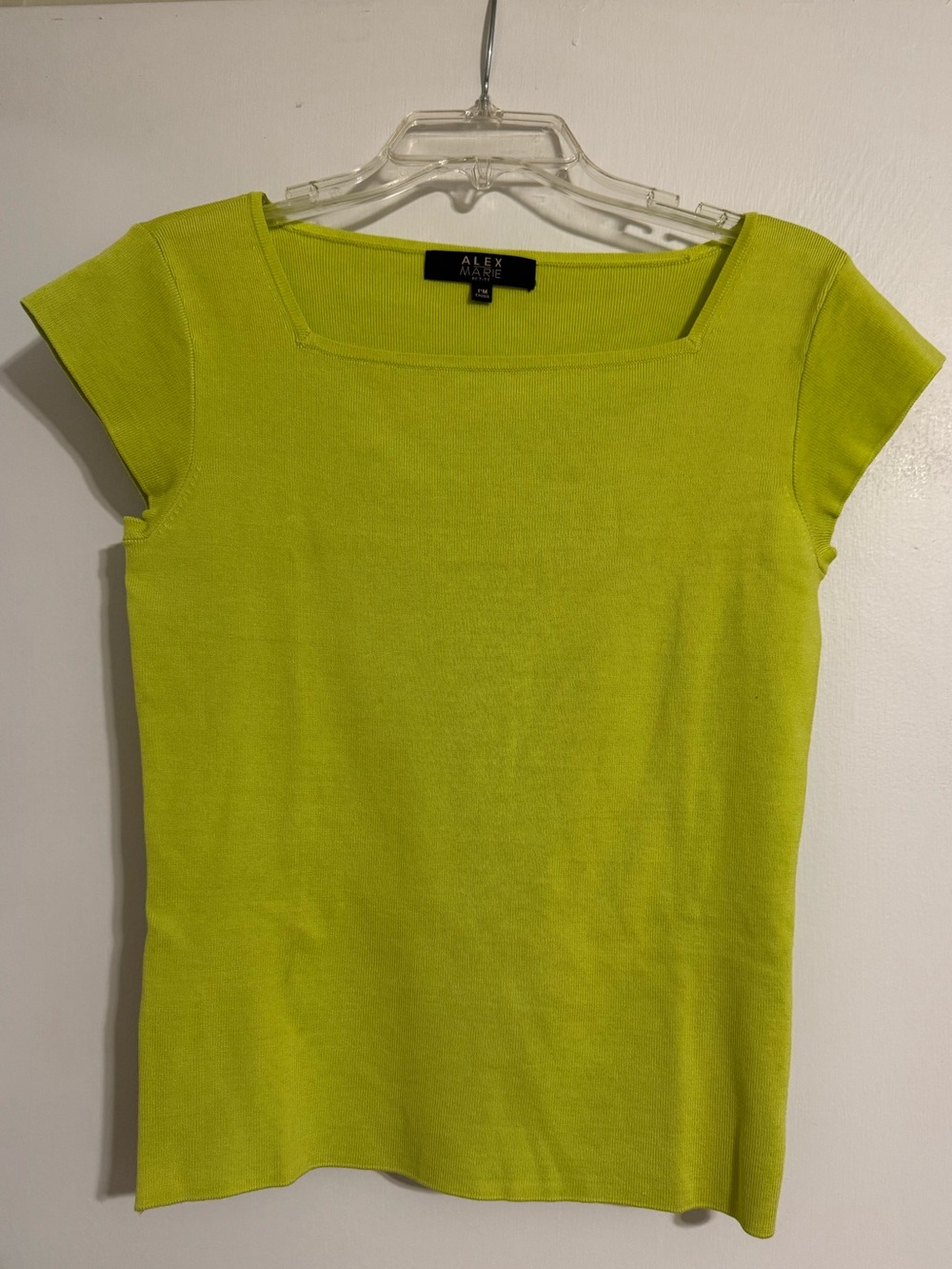 Alex Marie Bright Lime Square Neck Cap Sleeve Top